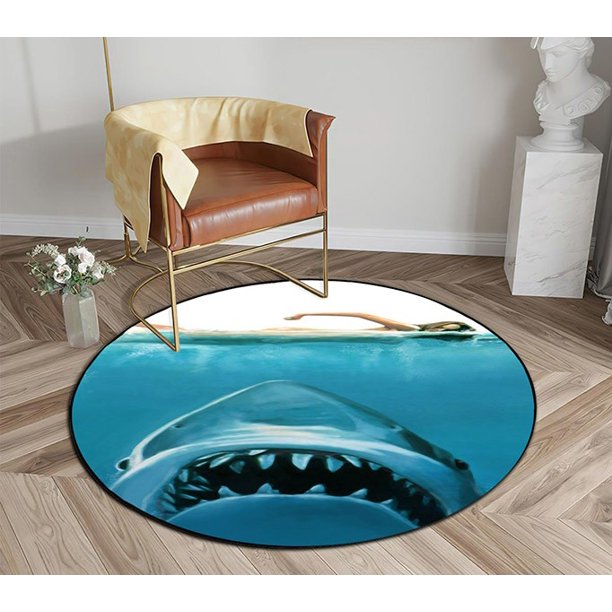 DEYOU Great White Shark Round Area Rugs Diameter 5 x 5ft Floor Carpet