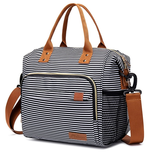 TuErCao Bolsa de almuerzo para mujer, lonchera grande con aislamiento para el trabajo, bolsa térmica portátil a prueba de fugas para adultos, bolsa de almuerzo reutilizable para picnic, rayas