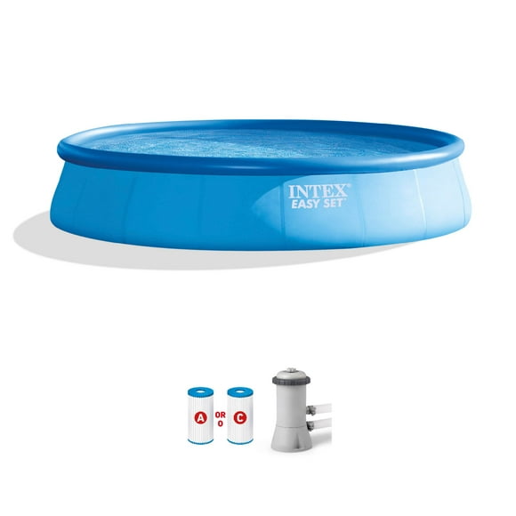 Intex Easy Set 15ft x 33in Inflatable Kid Family Swimming Pool with Filter Pump