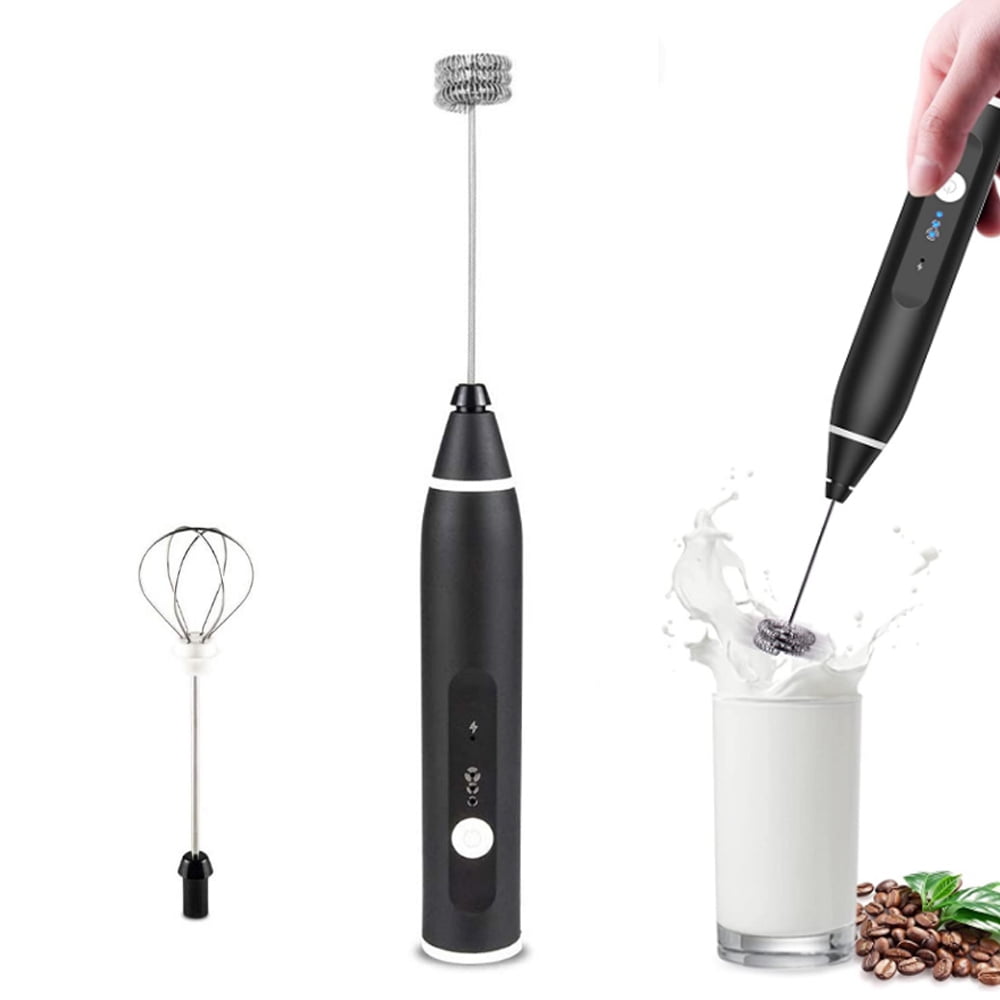 HBN Handheld Milk Frother USB Rechargeable + 2 Heads Coffee Whisk Foam  Mixer Kit