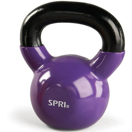 SPRI Kettlebell Weights Deluxe Cast Iron Vinyl Coated Comfort Grip Wide Handle Color Coded Kettlebell Weight Set (Purple, 15-Pound)