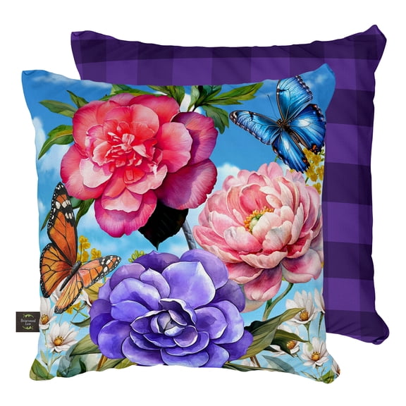 Briarwood Lane Spring Indoor/Outdoor Pillow 17x17 Butterflies and Peonies For Spring Pillow