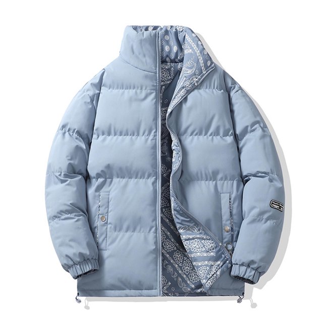 Puntoco Chaqueta De Algodón Cálida De Invierno Dos En Uno Con Cuello Alto Y Cintura De Color Liso Con Flores En La Parte Delantera Y Trasera Para Hombre