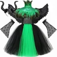 thumbnail image 3 of Disfraz de bruja de Halloween para niñas, reina malvada, Malefice, disfraz de cosplay, vestido con tutú, capa de plumas, disfraz de carnaval para niños, 3 of 5