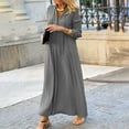 thumbnail image 2 of QLEICOM Women's 2023 Summer Dress Casual Solid V-Neck High Waist Long Sleeve Long Dress Maxi Dresses Beach Sundress Dress Gray 3XL, US Size:14, 2 of 5