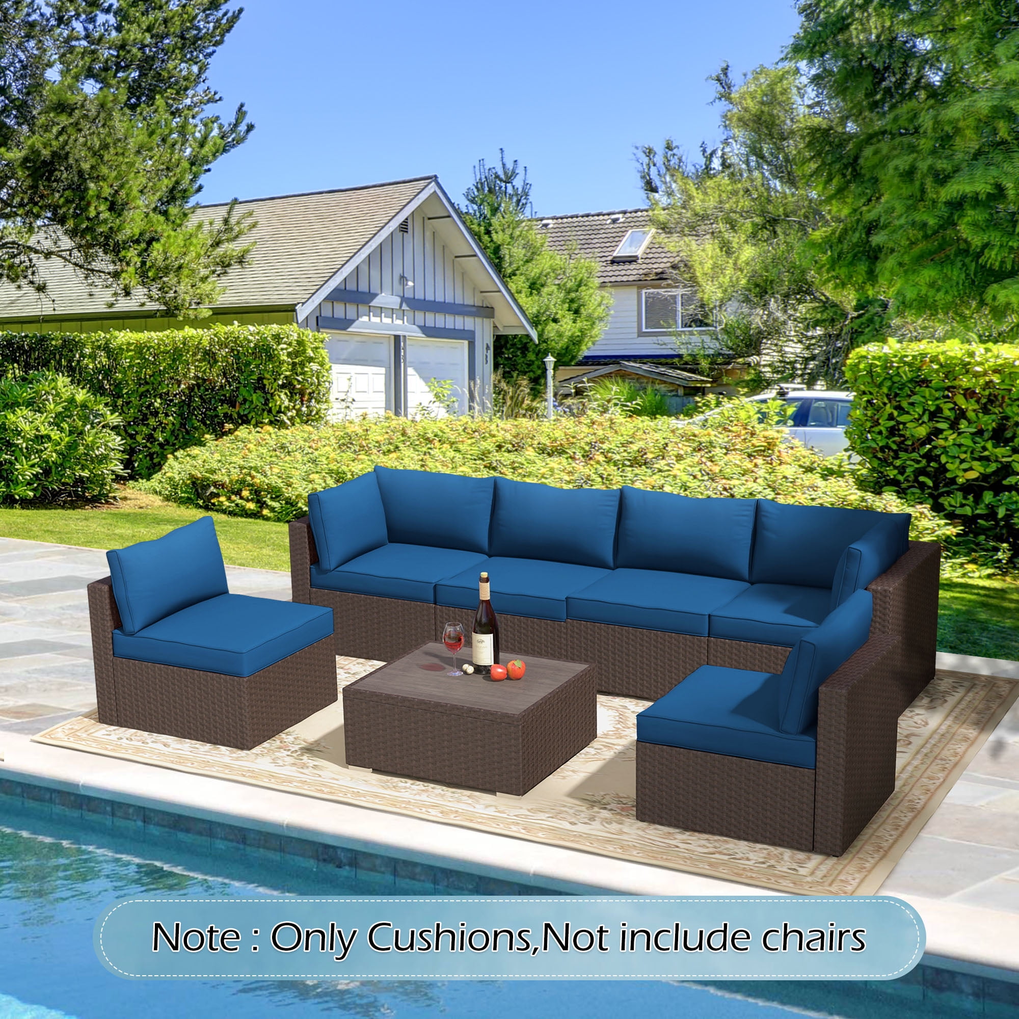 HOMREST Outdoor Replacement Cushions for Patio Furniture,Water-Repellent Sofa Cushions for 6-Seat Rattan Wicker Sectional Patio Conversation Sets,14-Piece Cushions Set for Outdoor Couch(Blue)