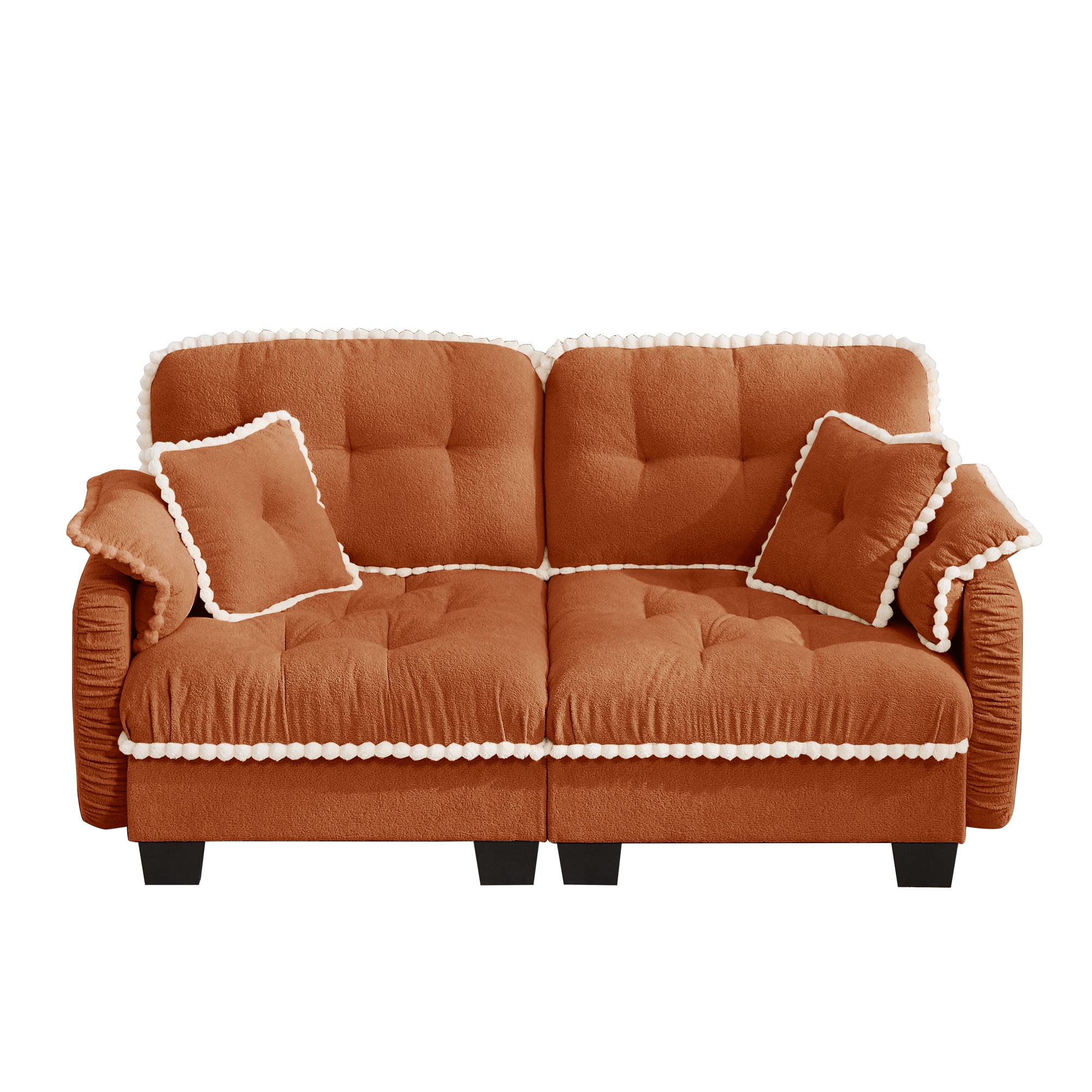 Aenkyo 70" Chenille Modular Loveseat with 23.8" Deep Seat and Pom-Pom Trim, Orange