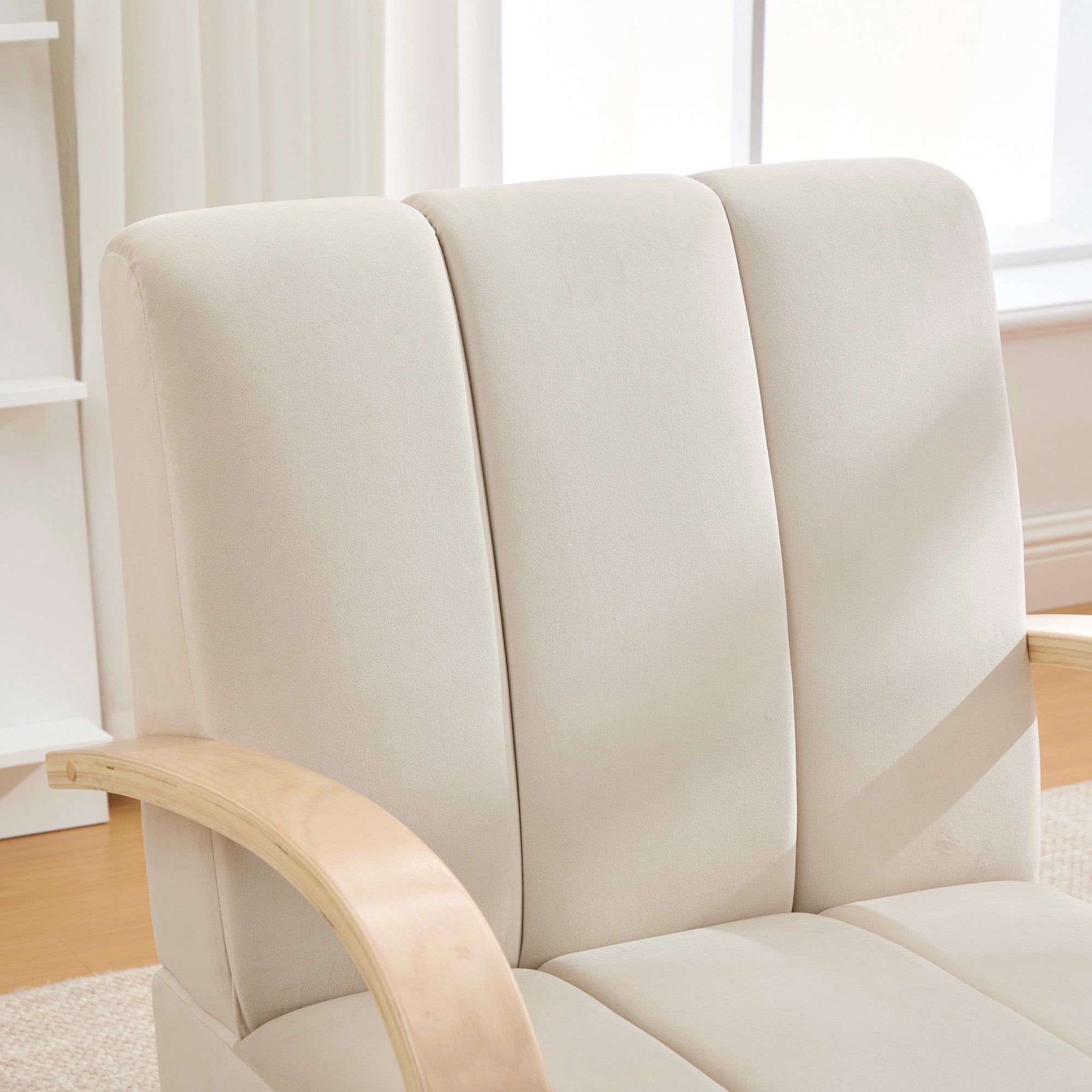 360° Swivel Accent Chair with Solid Wood Armrests,30.7"W Velvet Lounge Reading Chair Single Sofa Armchair for Bedroom Living Room Office,Beige