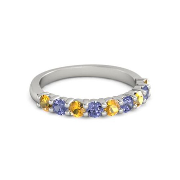 925 Sterling Silver Round 2.50 MM Citrine Tanzanite Half Eternity Women Ring