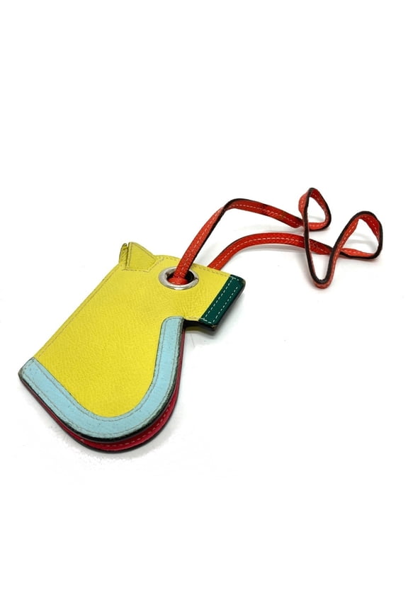 Pre-Owned HERMES Horse Camaieu Bag Key Ring Charm, Keychain, Epsom Leather, Women's, Lime/Blue...