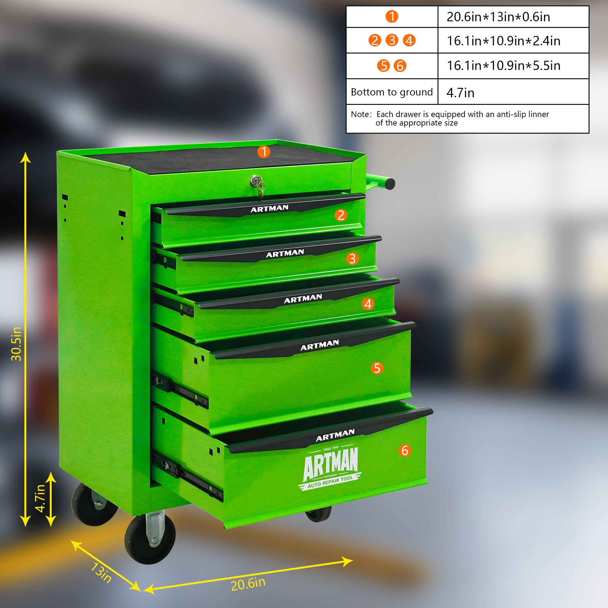 ARTMAN 20" 5-Drawer Rolling Metal Tool Chest ,Heavy Duty Industrial Service Cart Storage Organizer with Locking System for Garage Workshop Warehouse