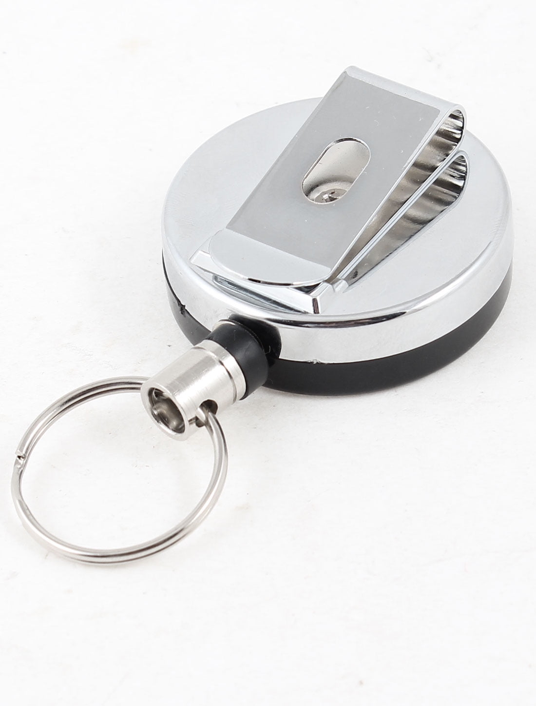 Black Silver Tone Stainless Steel Retractable Belt Clip Split Ring Key