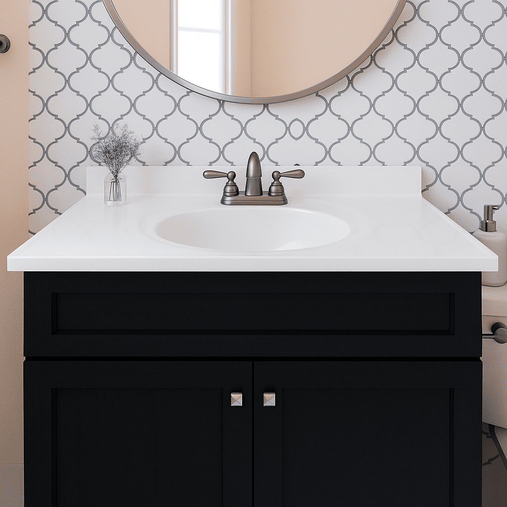 Design House Cultured Marble 37" x 19" Single Bowl Vanity Top with Backsplash and Centerset Mount, White