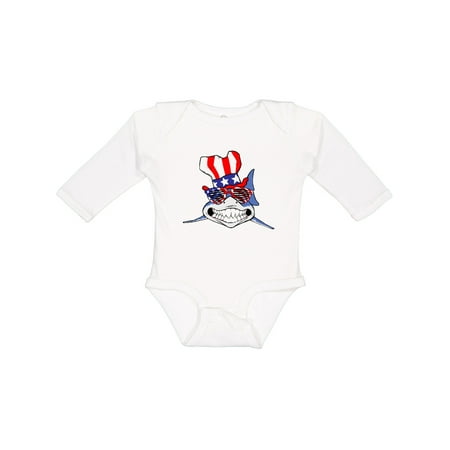 

Inktastic 4th of July Patriot Shark Boys or Girls Long Sleeve Baby Bodysuit