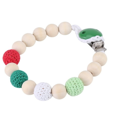 Pacifier Clip Chain,Infant Pacifier Holder Crochet Wooden Beads Chain Safe Eco-friendly Teething Pacifier Holder(green)