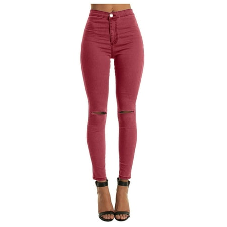 Quealent Womens Clothes Jeans Mid-Rise Soft Denim Leggings with Pockets Classic Slim Fit Breathable Cotton Blend Pants Denim Women Pants M