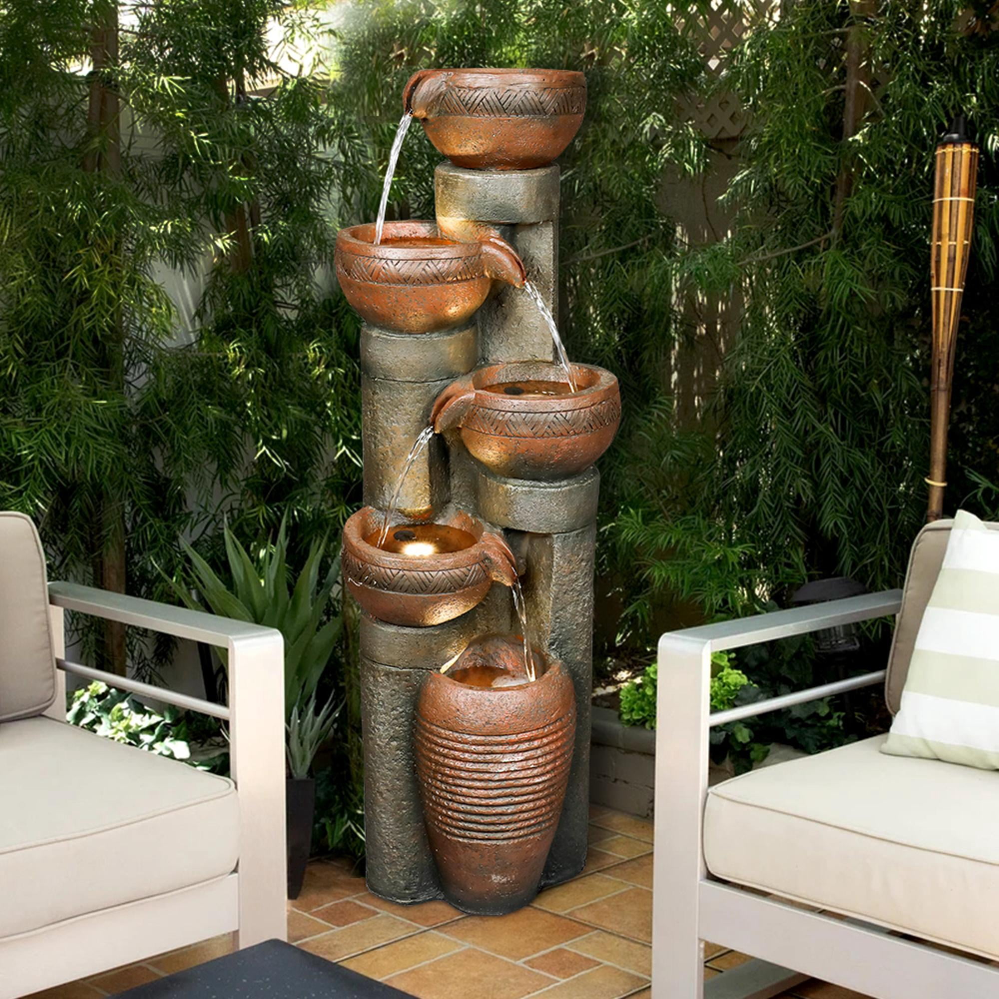 Tammesy 5-Tier 39.7" Outdoor Waterfall Fountains with LED Lights, for Home  Patio Garden Decor