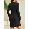 thumbnail image 4 of Fancyglim Fall Sweater Dresses for Women Casual Long Sleeve Crew Neck Knitted Striped Dress Side Button Pockets Black XL, 4 of 6