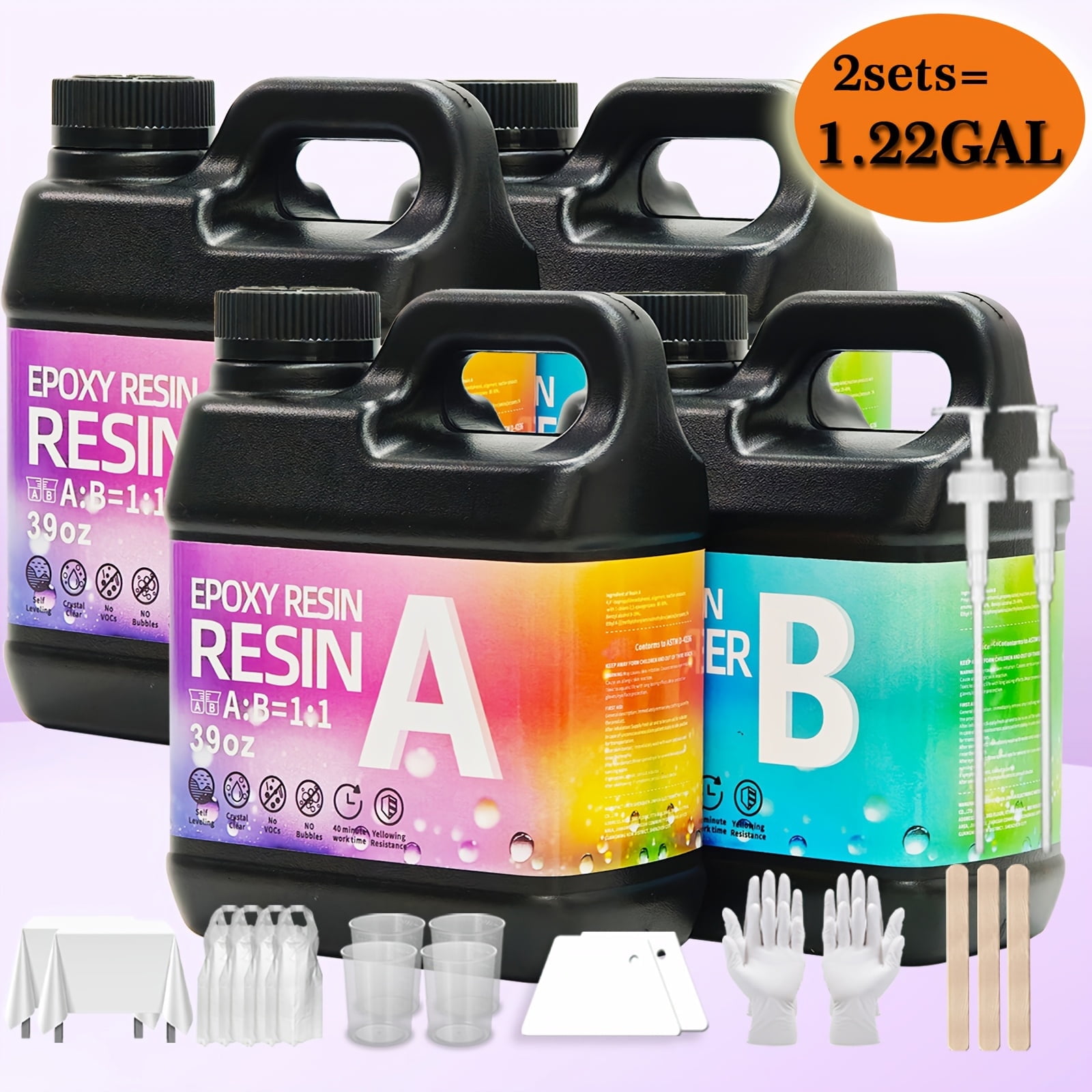 Epoxy Resin Kit 156OZ，Newly Formulated Crystal Clear Epoxy Resin, Strong, Bubble-Free, Anti-Yellowing Art Resin That, Suitable for Casting, DIY, Molds, Jewelry, Easy to Mix 1:1 Ratio