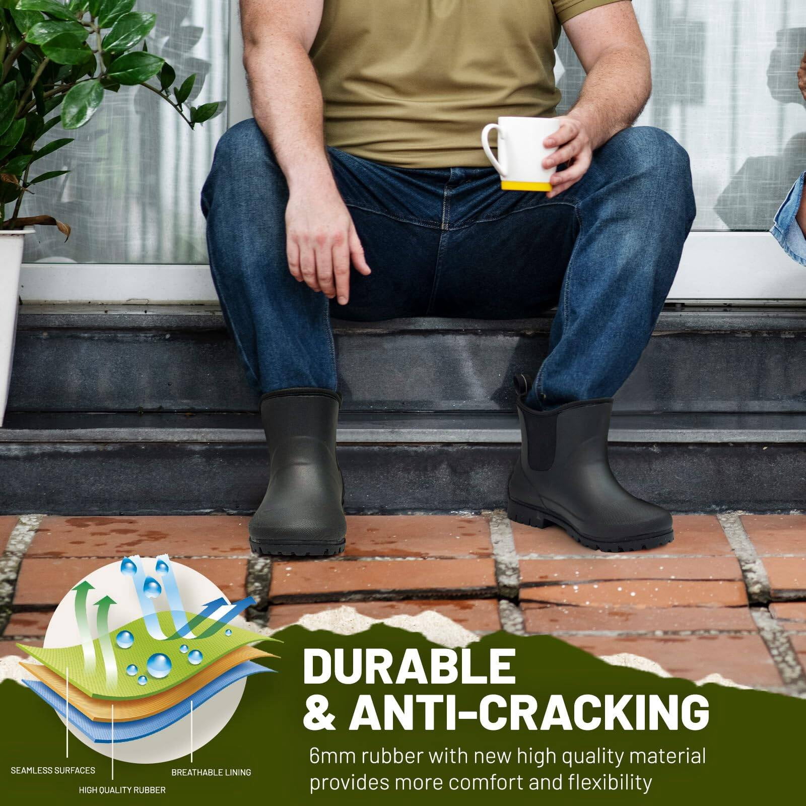 Men's Steel Toe Rain Boots Rubber Work Boots Chelsea Rain Boots Waterproof Ankle/Short Mud Boots for Men Non Slip Construction Boots Hunting Boots for Agriculture and Industrial Working