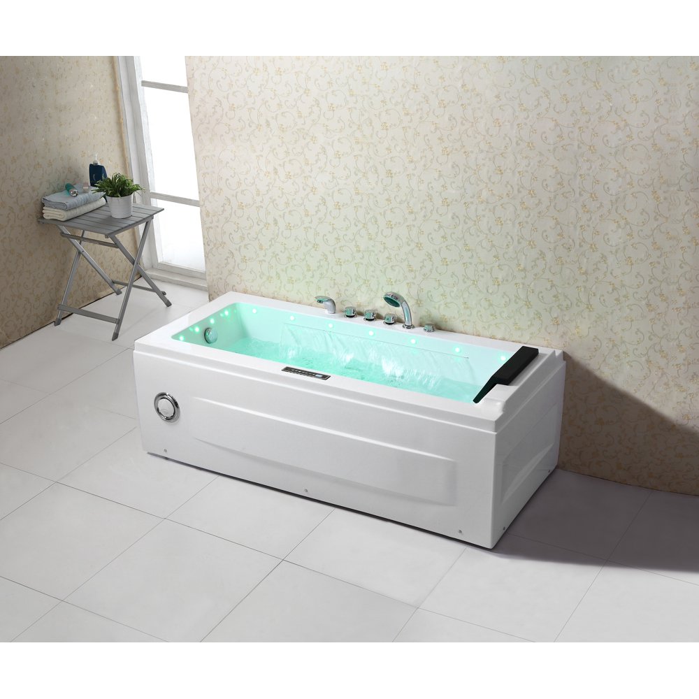 Empava 67 Acrylic Whirlpool Bathtub Rectangular Alcove Waterfall Hydro Massage Waterair Jets