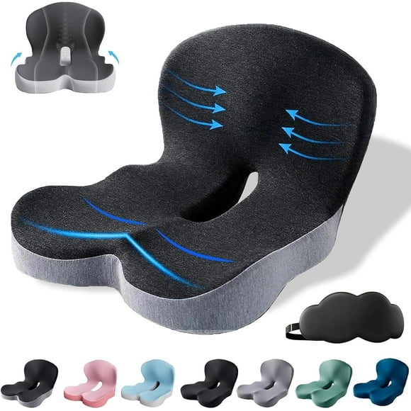 Celinva Coussin Orthopédique, Coussin de Siège pour Conducteur de Camion, Coussins de Siège Intégrés en Mousse Mémoire en Forme de L, Soutien Lombaire pour Travailleur de Bureau Assis Longtemps (Noir Gris)
