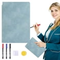 thumbnail image 2 of Whiteboard Notebook, Dry Erase Whiteboard, Reusable Folding White Board Double Sided Handheld Whiteboard, Double Side Writing Board Include a Wipeable Pen and Rag, 9.53x6.54 Inch, Light Blue, 2 of 5