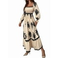 thumbnail image 3 of Women'S Autumn Wedding Guest Dress Bohemian Floral Long Sleeve V-Neck Flowing Elegant Maxi Dress Beachwear Apricot L, 3 of 10