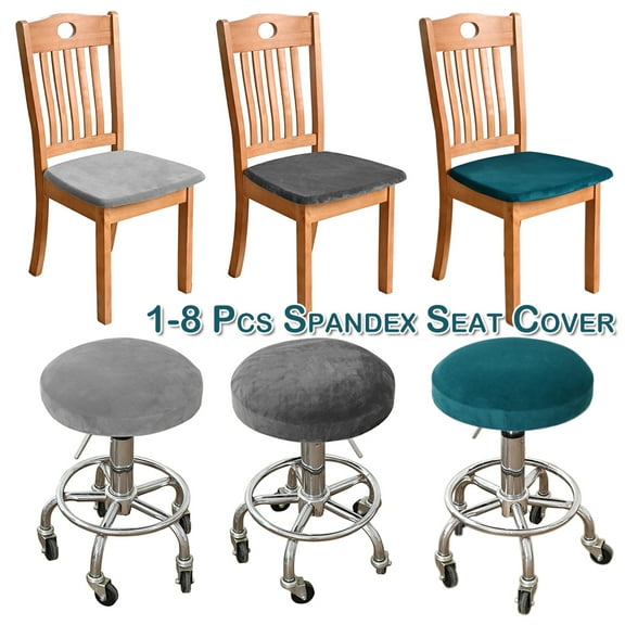 Rosnek Dining Room Velvet Chair Seat Covers, Stretch Chair Seat Cushion Slipcovers Furniture Protector Removable Washable for Dining Room Home