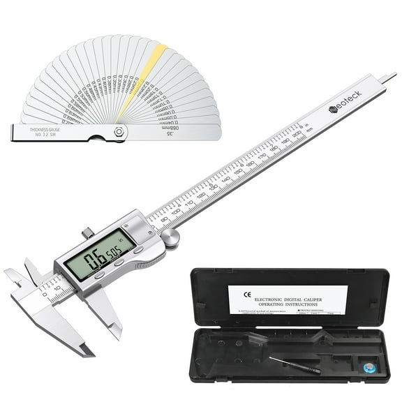Neoteck 8" Electronic Digital Vernier Caliper LCD Stainless Steel   Feeler Gauge LCD Display