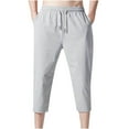 thumbnail image 2 of BXINGOHAI Men's Capri Pants Casual Lightweight Pants Drawstring Elastic Waist Beach Yoga Pants with Pockets Gray 2XL, 2 of 3