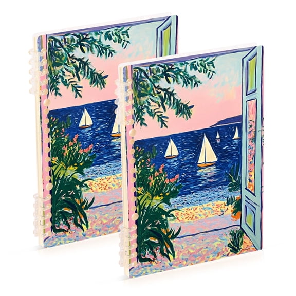 FORMRS 1-Subject Spiral Notebook 8" x 5" College Ruled 60 Refillable Sheet A5 Hard Cover, 2 Pack, Colorful Seaside