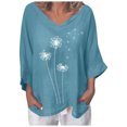 thumbnail image 1 of Blouse pour Femmes Col en V Manches 3/4 Coton Lin avec Imprimé Pissenlit, 1 of 4