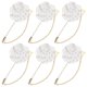 thumbnail image 1 of Pin de broche de rosa de 6 piezas, flor de tela con broche de hoja dorada, pin de solapa de flor de rosa para hombres [Blanco Crema], 1 of 1