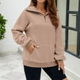 thumbnail image 4 of Women's Stand Collar Solid Color Hoodie Pocket Zipper Casual Loose Fashion Top Hoodies Women Athletic Ladies Zipper Hoodies Graphic Sweatshirt Women Vintage Knit Sweater Pants Set Sweater Women, 4 of 6