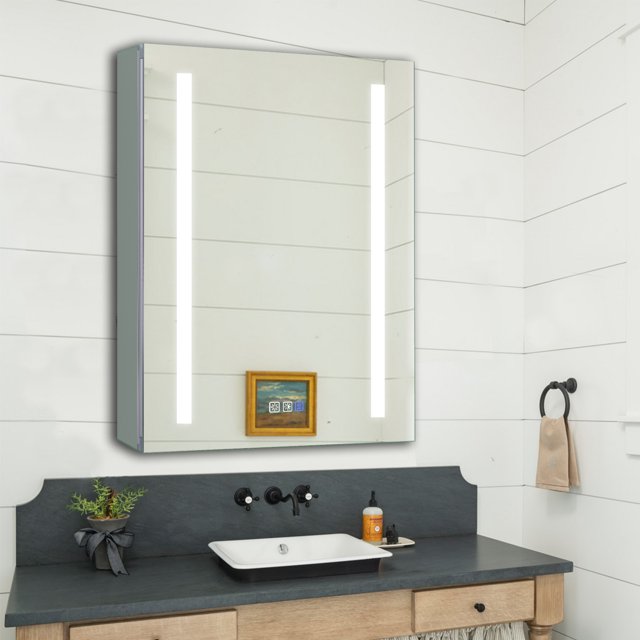 20 x 26 Inch Front Lighted Vanity Mirror,Recessed or Surface Mount Frameless Medicine Cabinet with 2 Adjustable Shelves and LED Lighting