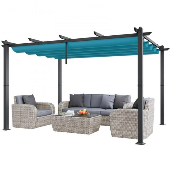10'x13' Aluminum Blue Retractable Pergola with Sun Shade