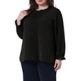 thumbnail image 4 of Agnes Orinda Women's Plus Size Tops Pleated Long Sleeve Crew Neck Elastic Cuffs Office Elegant Blouse 1X Black, 4 of 6