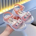 thumbnail image 4 of Xfvqtps Kids Girls Princess Sandals Open Toe Pearl Rhinestone Hook and Loop Soft Sole Flats Summer Shoes, 4 of 7