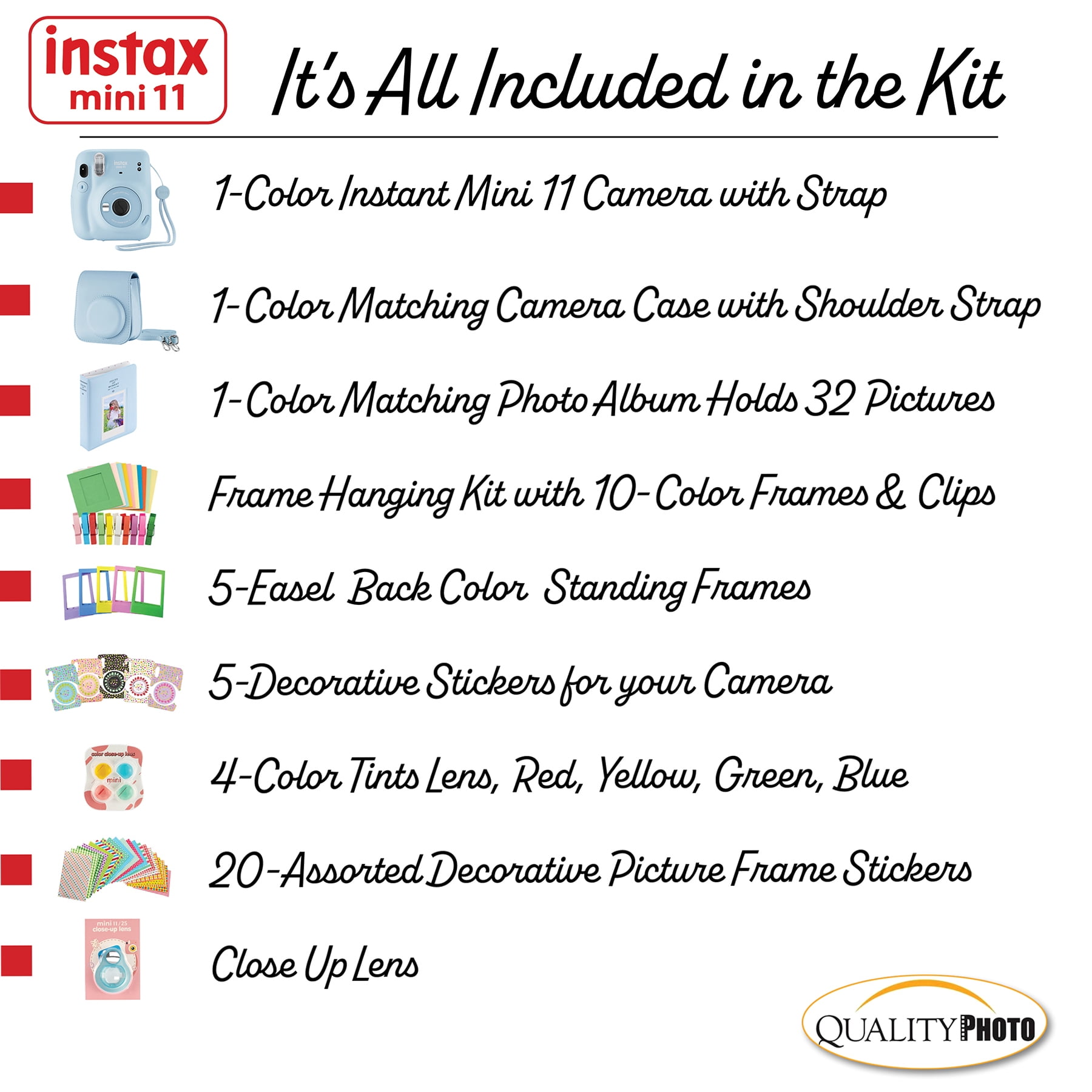 Fujifilm Instax Mini 11 Instant Camera (Ice White) with Case, Decoration  Stickers, Frames, Photo Album and more Accessory kit