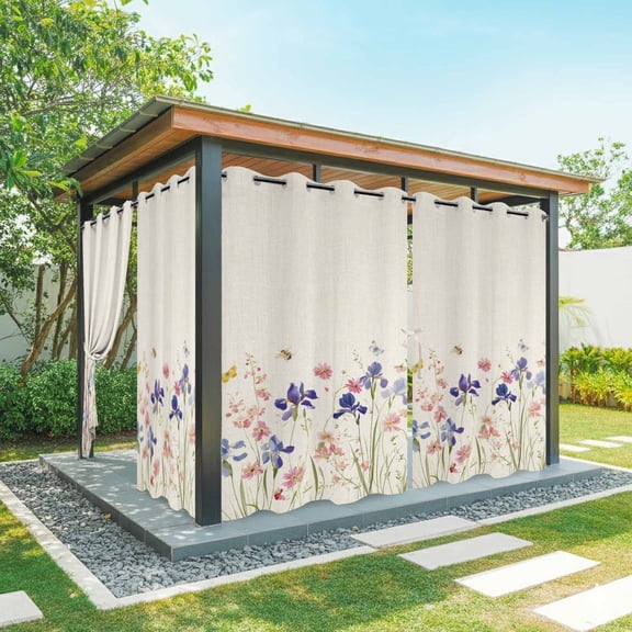 Outdoor Curtains for Patio Waterproof, Spring Floral Outdoor Privacy Panels Grommet, Farmhouse Summer Botanical Flowers Blackout Outside Curtains for Porch/Cabana/Pergola/Gazebo 54"x84", 2 Panels
