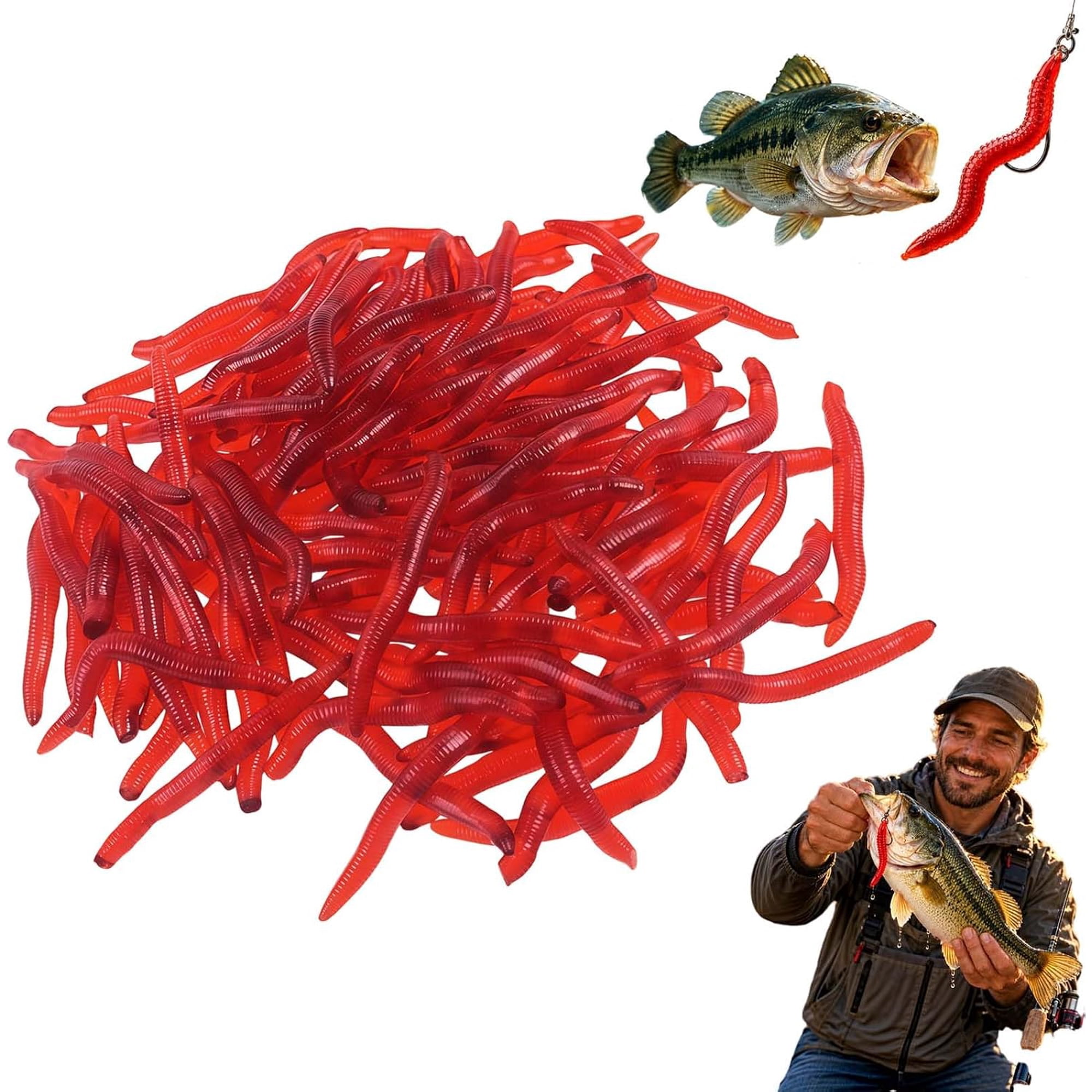 WWX Simulation Earthworm Soft Fishing Lures Shrimp Scented Artificial Worm Realistic Segmented Action Quick Rigging Tackle Ribbed Flexible Fake Worms for Freshwater Saltwater Bass Walleye Angling