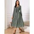 thumbnail image 3 of DARING DIVA Leopard Print Long Sleeve Ruffle Tie V Neck Midi Dress S Black, 3 of 7