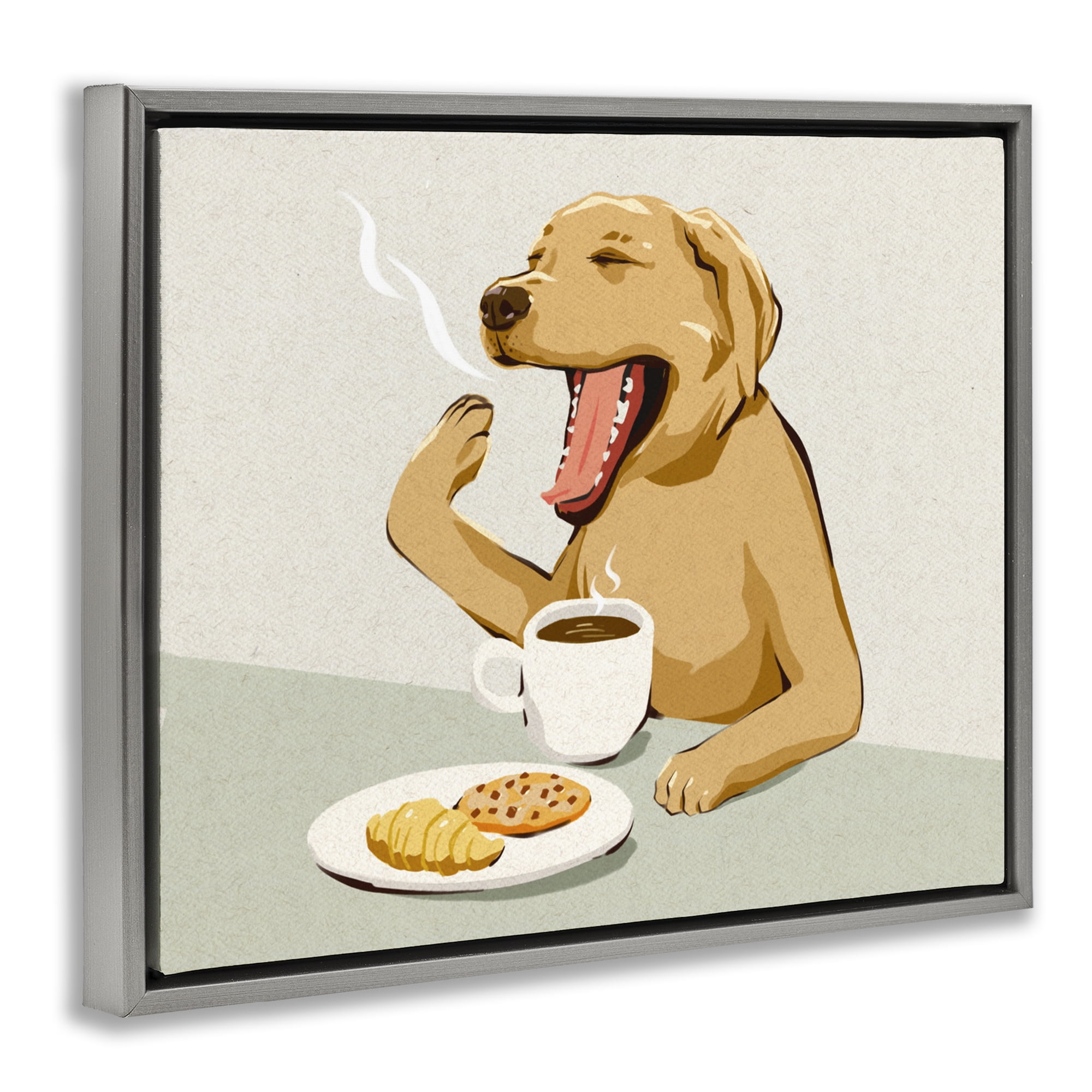 Stupell Industries Yawning Dog with Morning Coffee Gray Framed Floater Canvas Wall Art, design by Ziwei Li