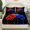 thumbnail image 3 of Erosebridal Neon Red Blue Gamepad Bed Sheets Twin , Gradient Lines Bedding Sets Twin Size, Gamer Room Decorative 3-Piece, 3 of 7