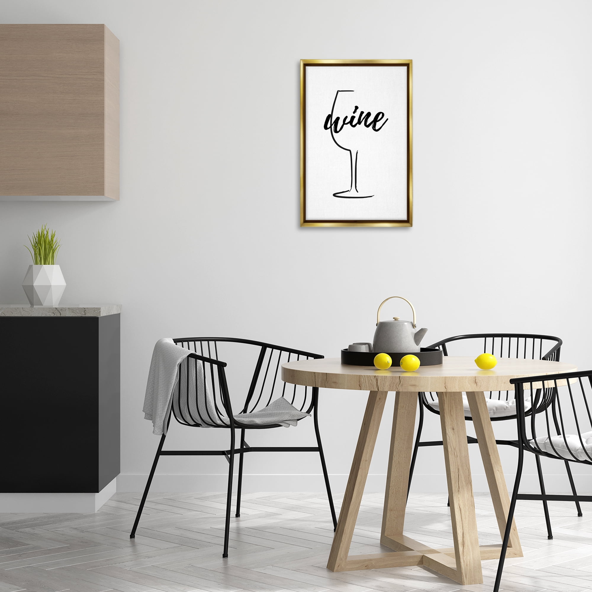 Stupell Industries Minimal Wine Glass Food & Beverage Painting Gold Floater Framed Art Print Wall Art, 17 x 25