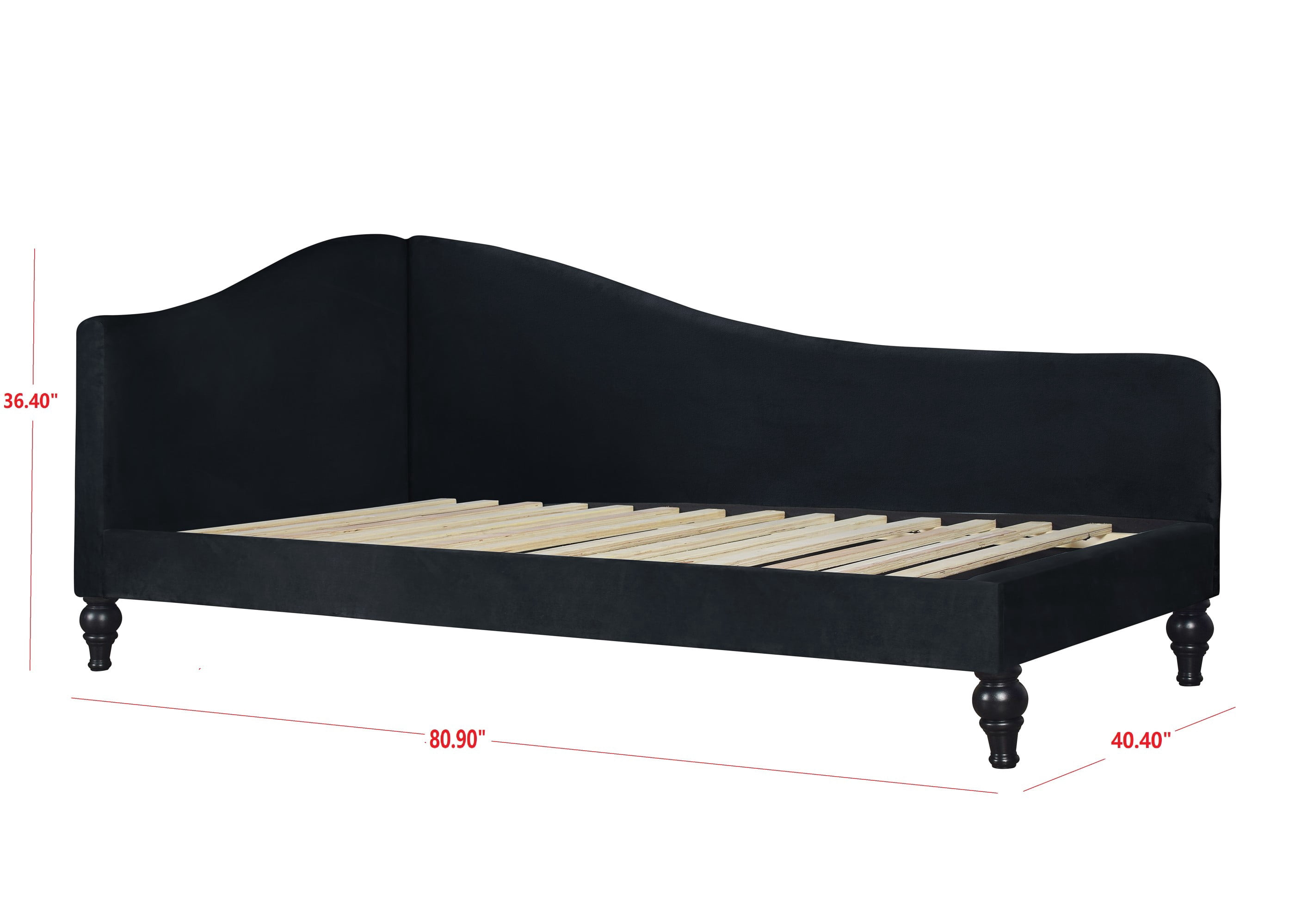 Home Design Ozark Twin Daybed with Upholstered Frame, Single Arm, High-Low Curved Back, Turned Tapered Legs, Stylish Seating and Sleeping, Black