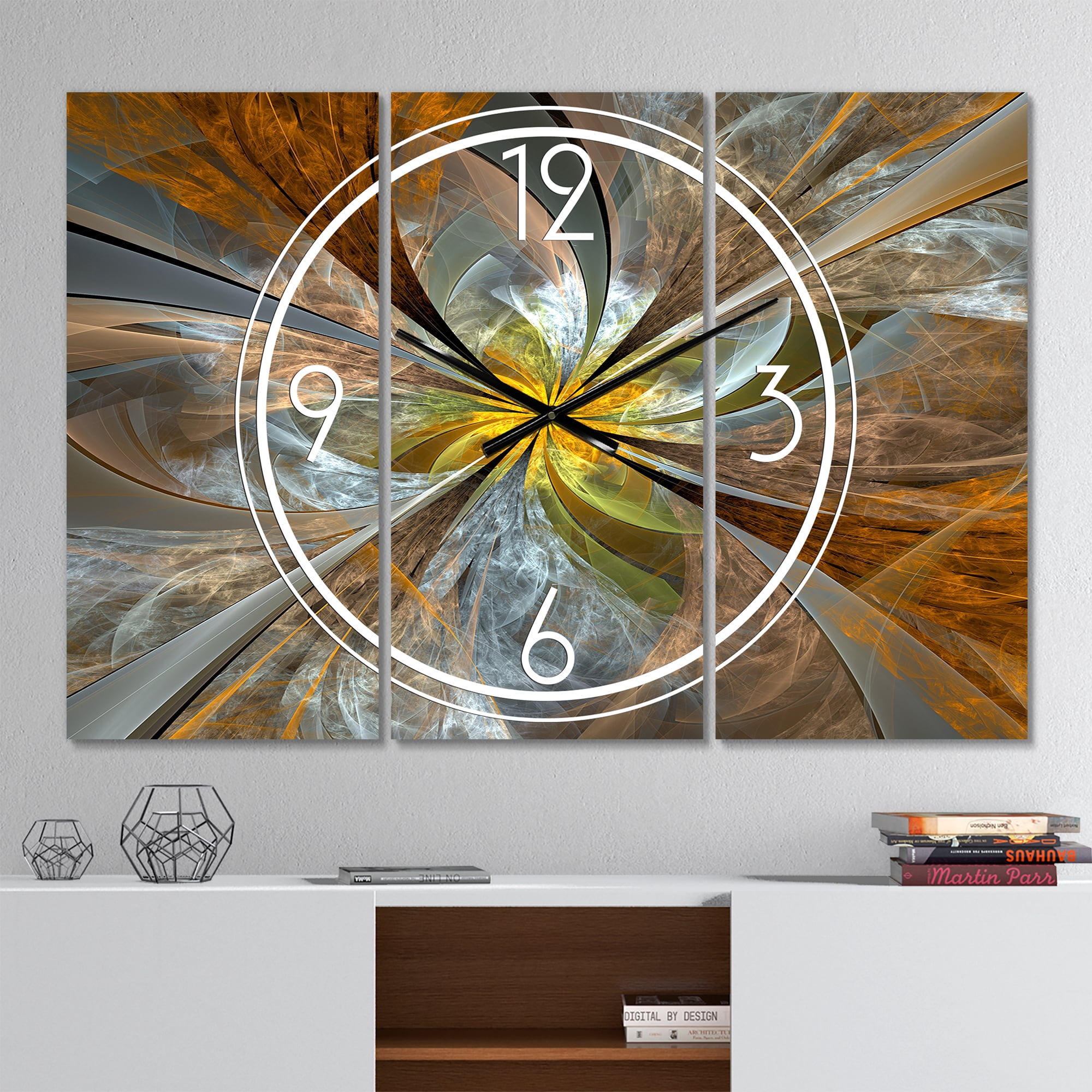 Designart 'Symmetrical Yellow Fractal Flower' Modern Wall Clock