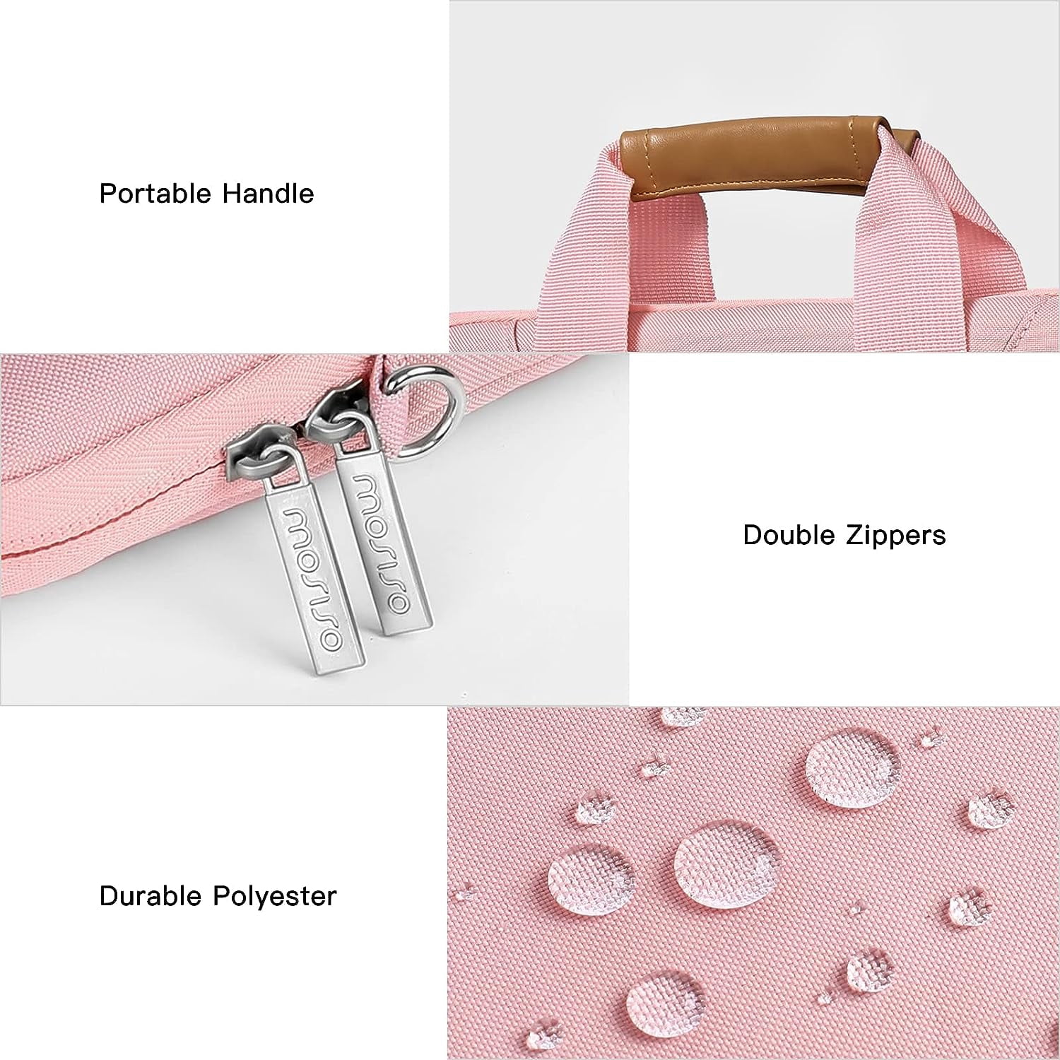 Mosiso Vertical Laptop Shoulder Bag 15.6 inch for MacBook Air Pro 15 16 inch M2 A2941 A2780 M1 A2485 A2141 A1398 Notebook Briefcase with Zipper Pockets,Pink