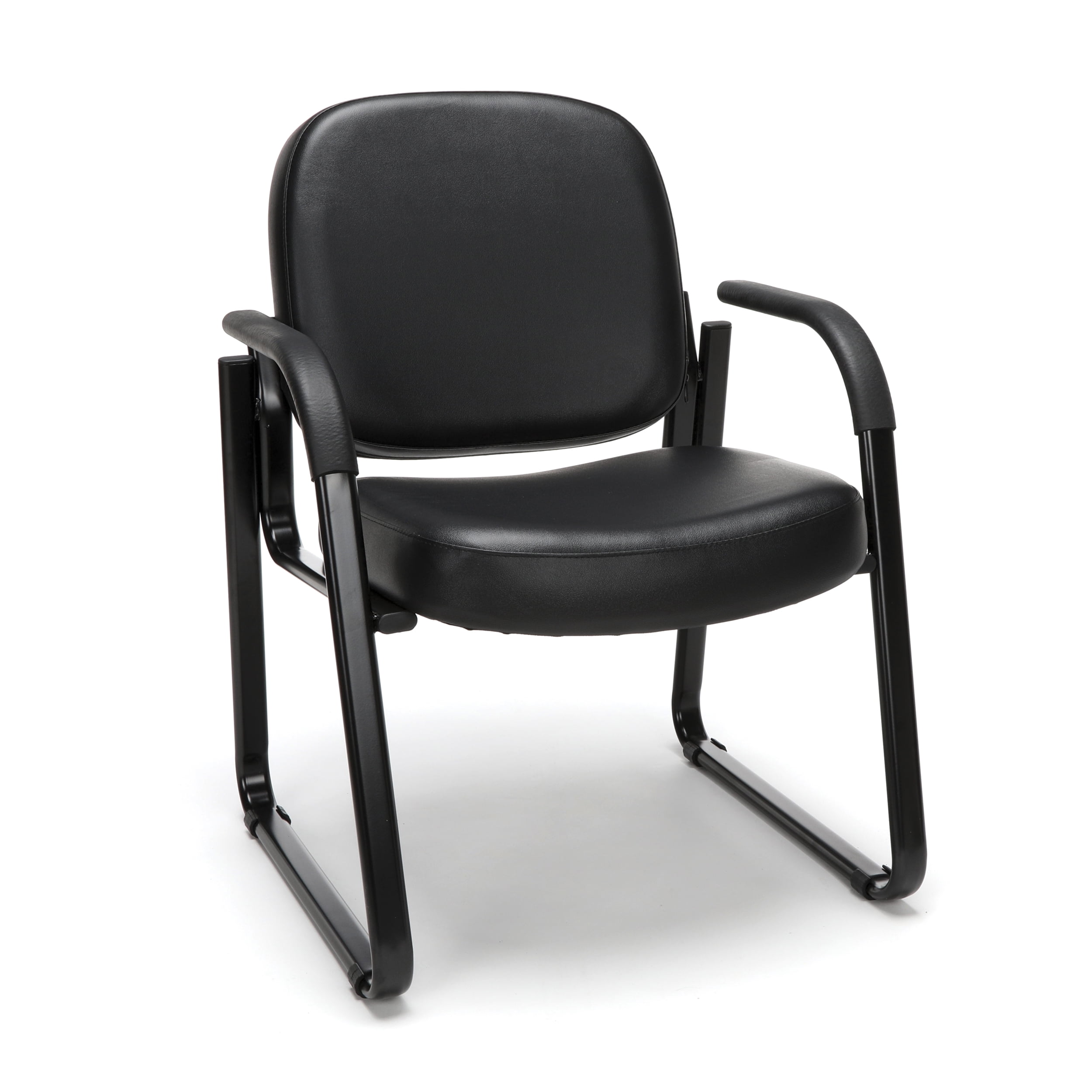 OFM Big and Tall Faux Leather Guest Reception Chair in Black 
